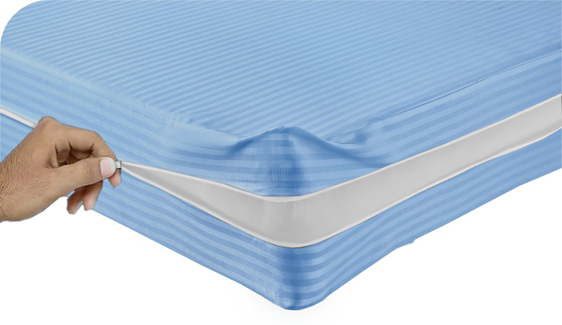 **Luxury Satin Stripe Zipped Mattress Protector – Double-Sided Zipper Closure, 360° Full Encasement Cover, 30cm Deep Pocket, Anti-Bed Bug, Dust Mite & Allergen Protection, Hypoallergenic & Breathable Mattress Cover**