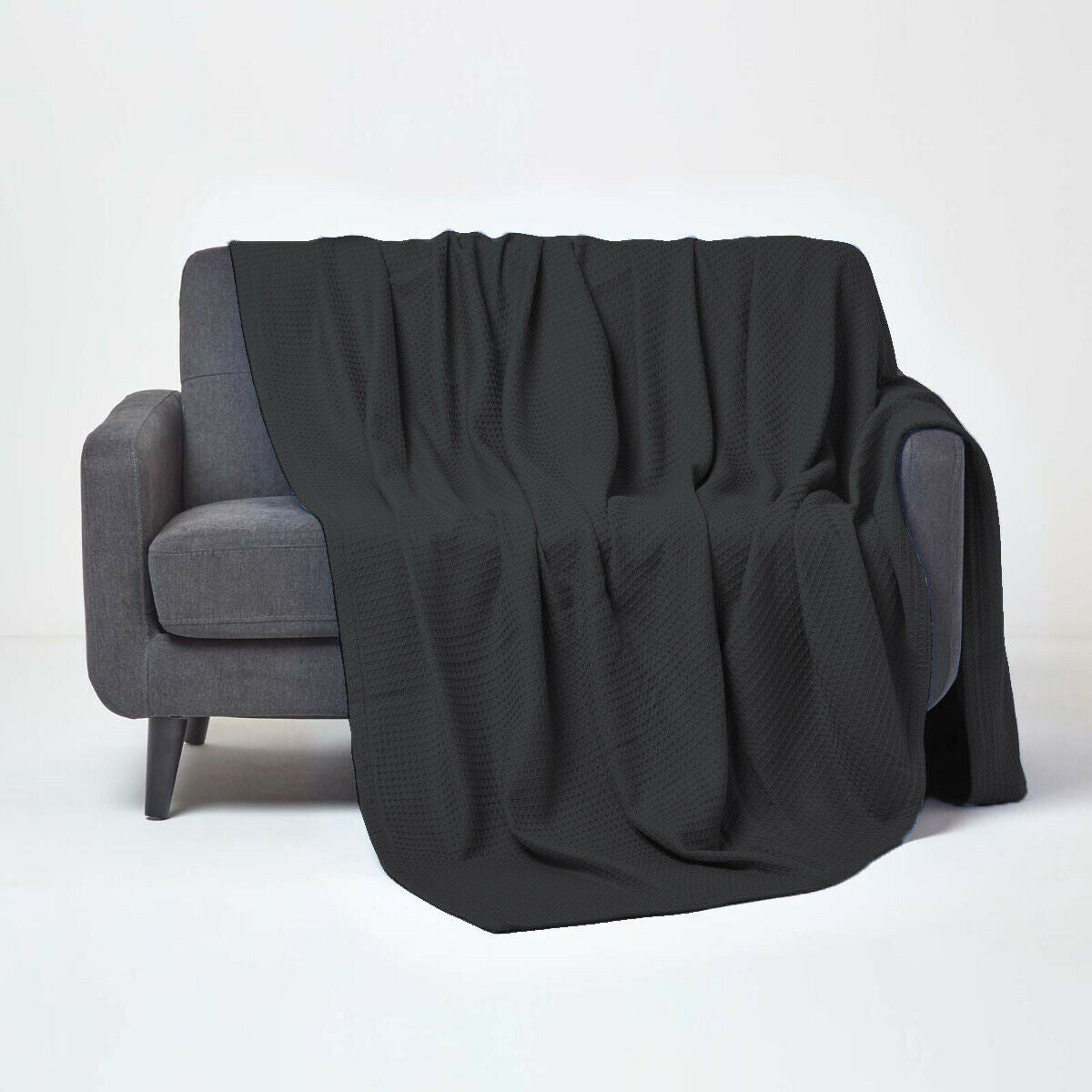 100% Cotton Waffle Throw Summer Travel Blanket - Charcoal