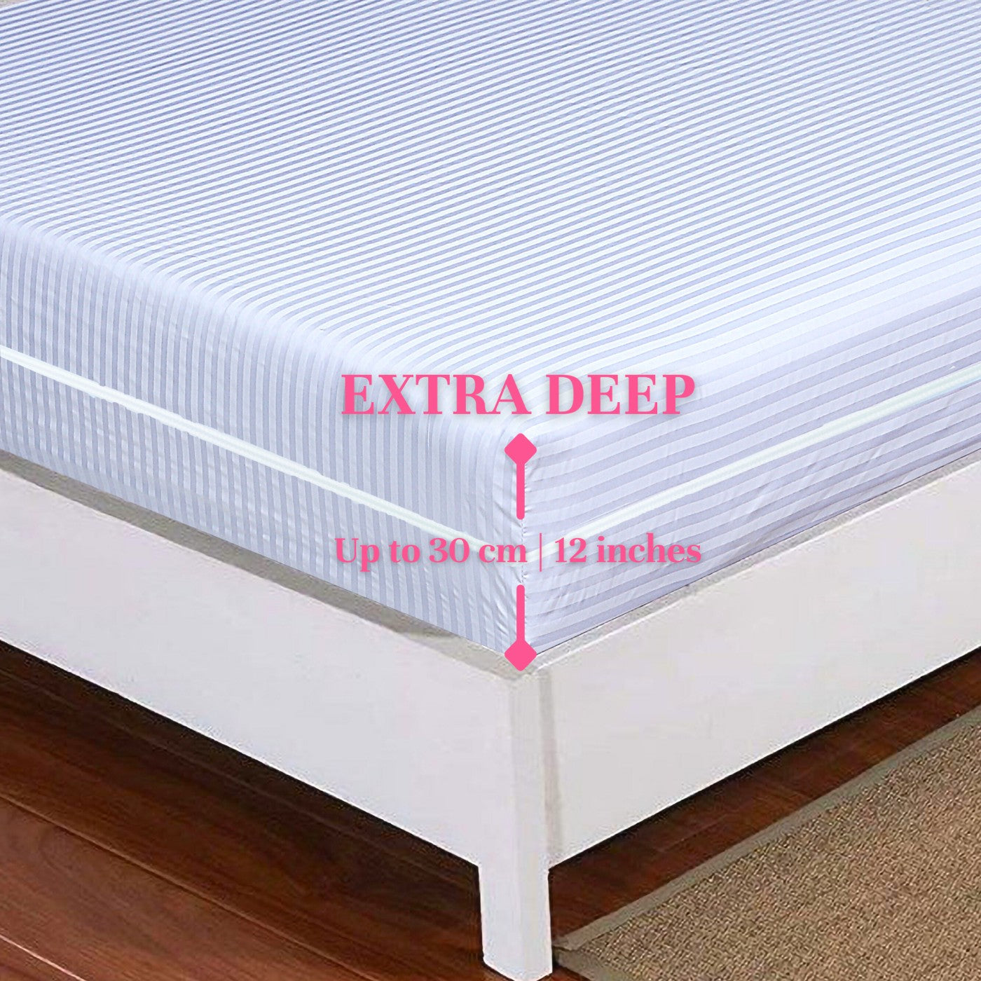 Satin Stripe Zippered Mattress Encasement - Anti Bed Bug Protector