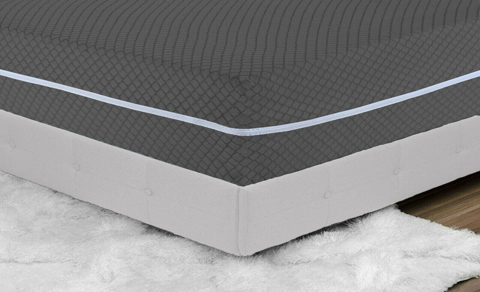 Zippered Mattress Encasement - Diamond Pattern Jacquard Terry Fabric - Dark Grey