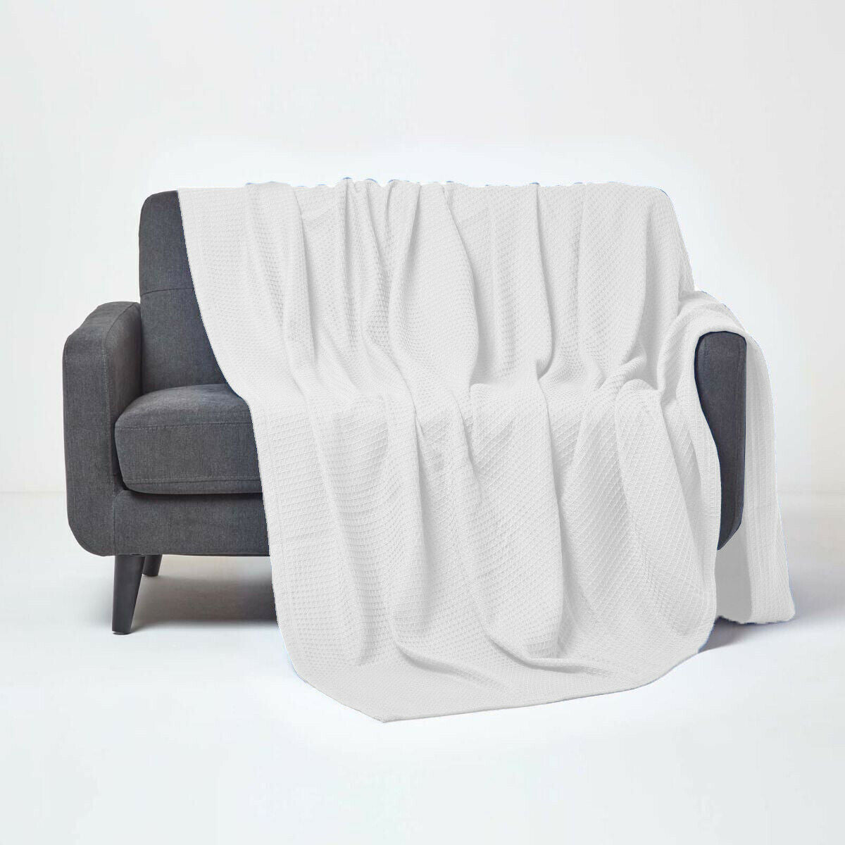 100% Cotton Waffle Throw Summer Travel Blanket - White