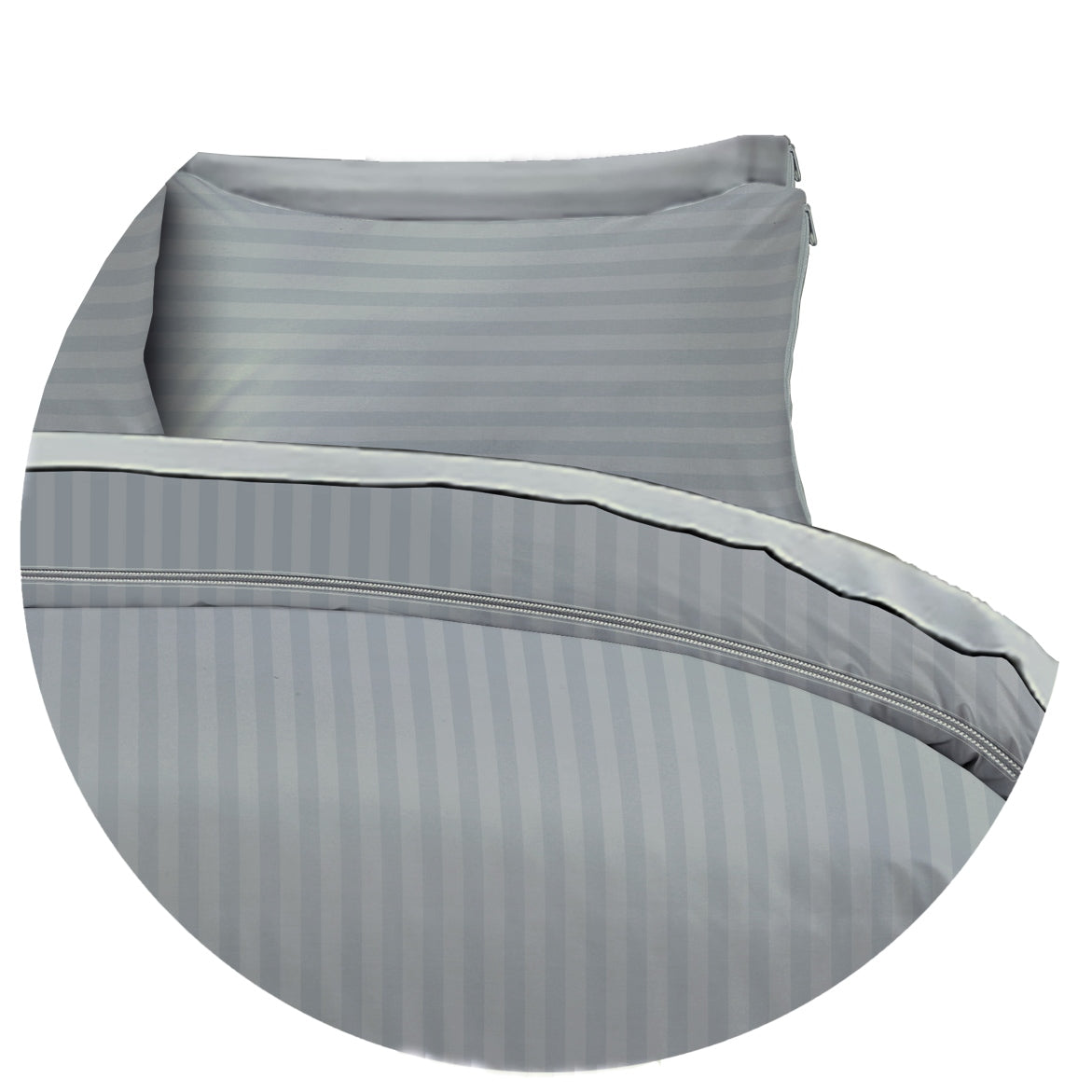 Hotel Quality Satin Stripe Duvet Quilt Cover Poly Cotton Bedding Set - Light Grey