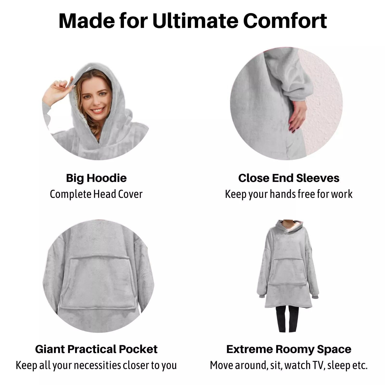 HOodie Oversized Hoodies Snuggy Hooded Blanket Super Plush Fleece Wearable Large