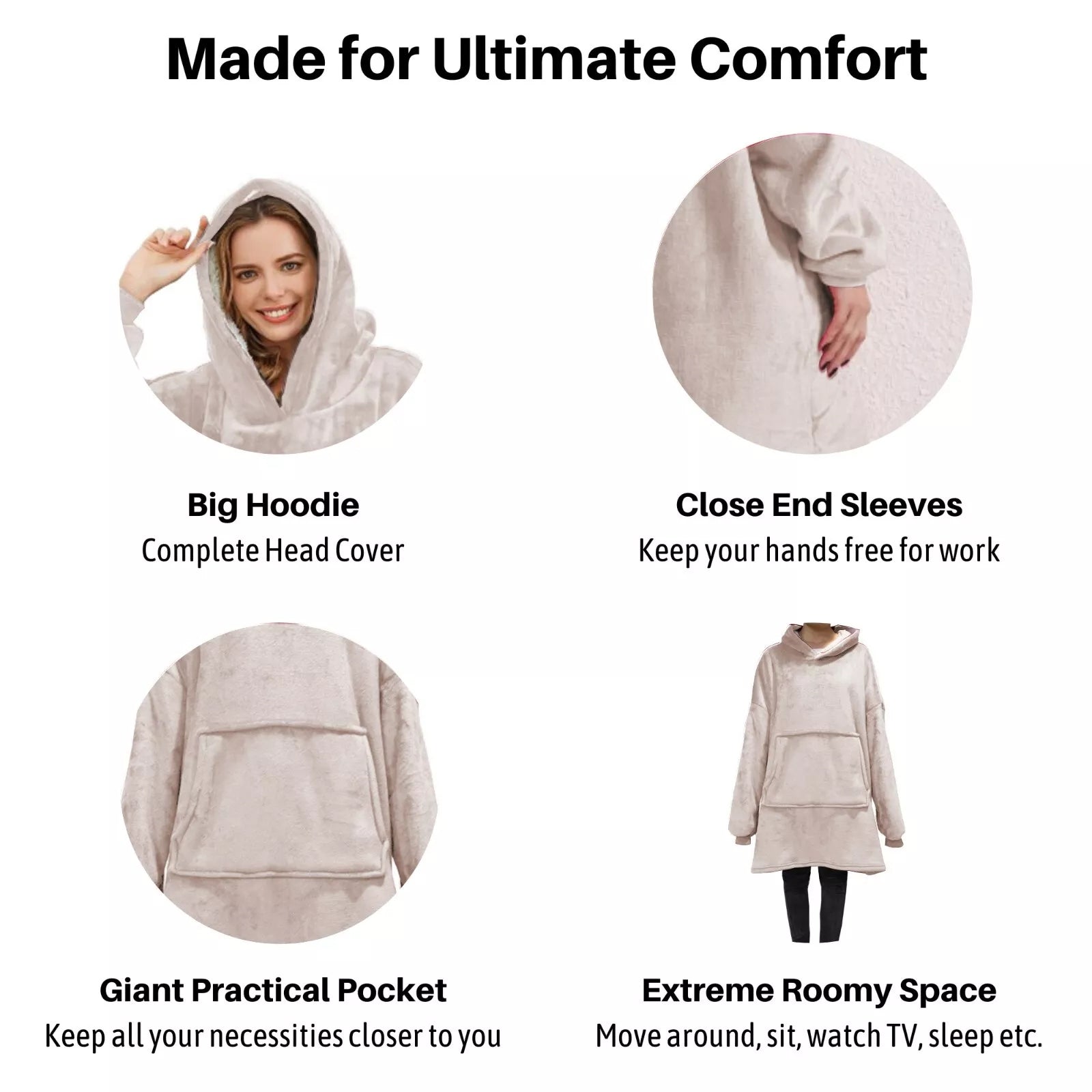 HOodie Oversized Hoodies Snuggy Hooded Blanket Super Plush Fleece Wearable Large