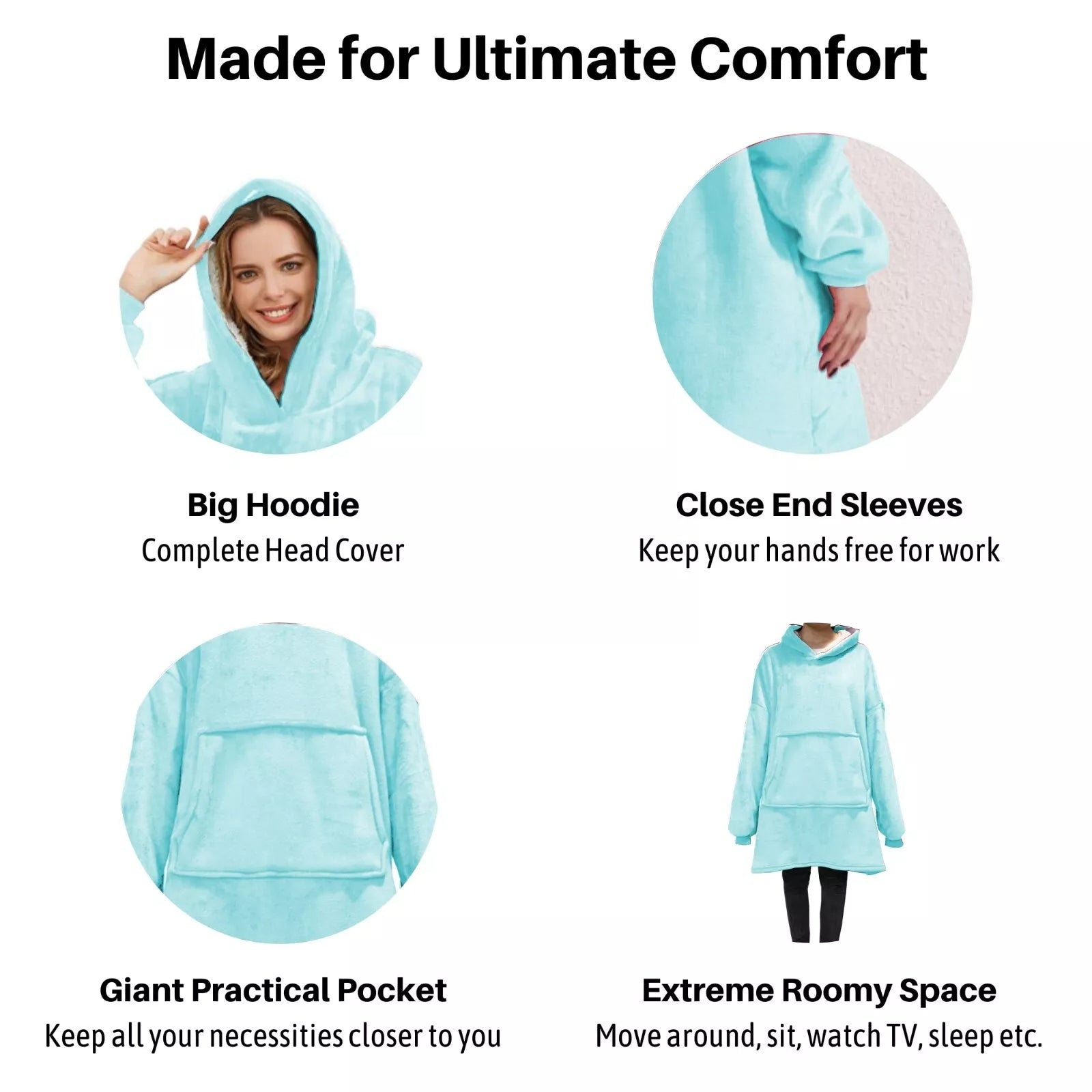 HOodie Oversized Hoodies Snuggy Hooded Blanket Super Plush Fleece Wearable Large