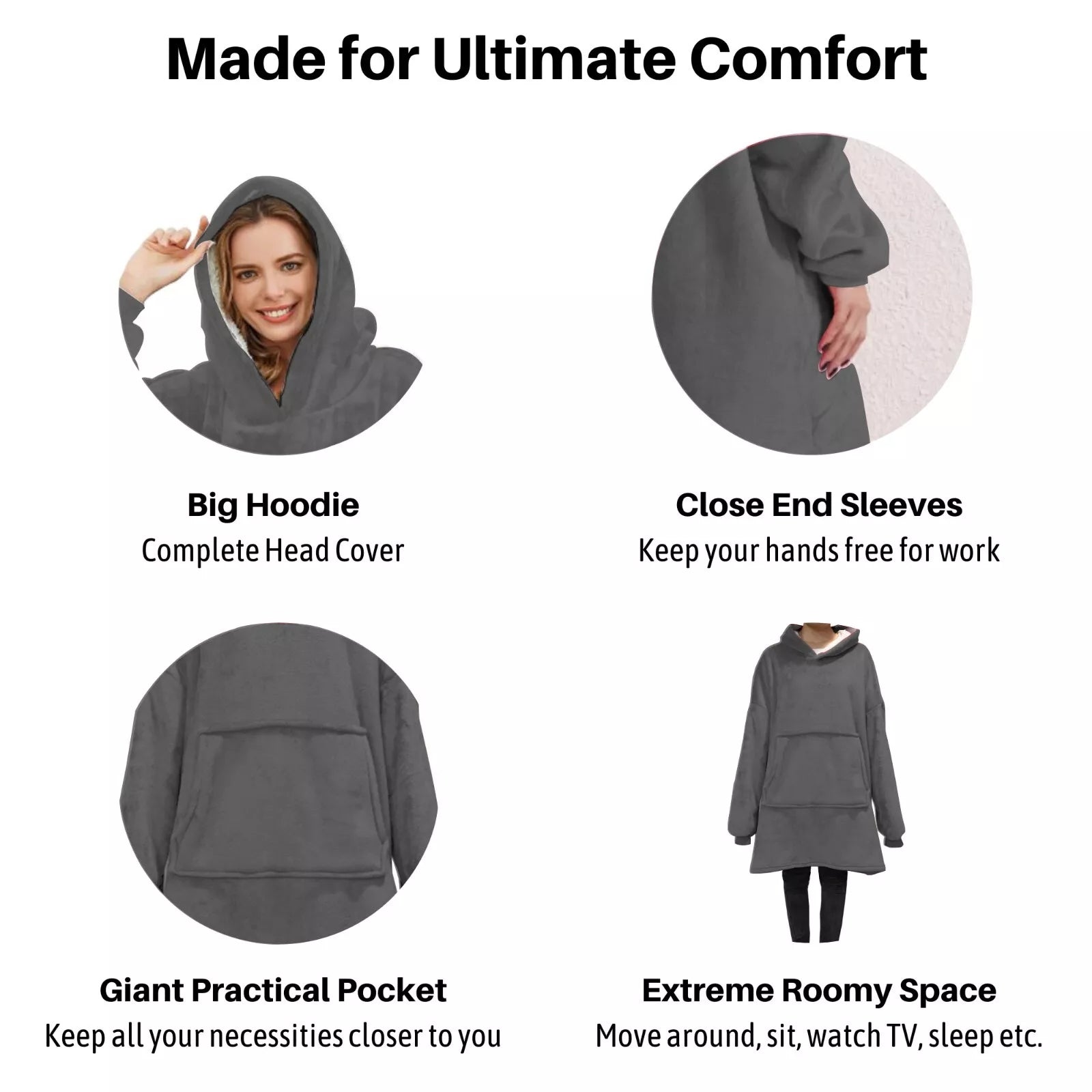 HOodie Oversized Hoodies Snuggy Hooded Blanket Super Plush Fleece Wearable Large