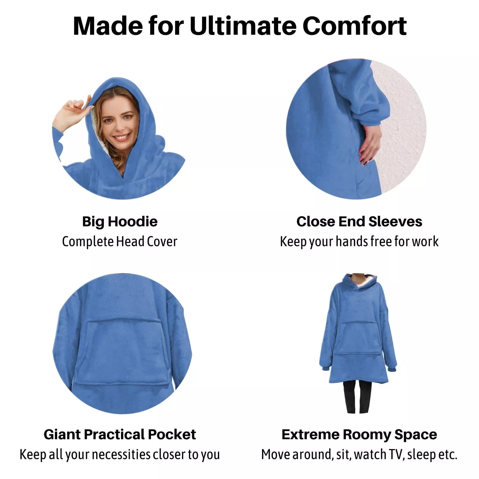HOodie Oversized Hoodies Snuggy Hooded Blanket Super Plush Fleece Wearable Large