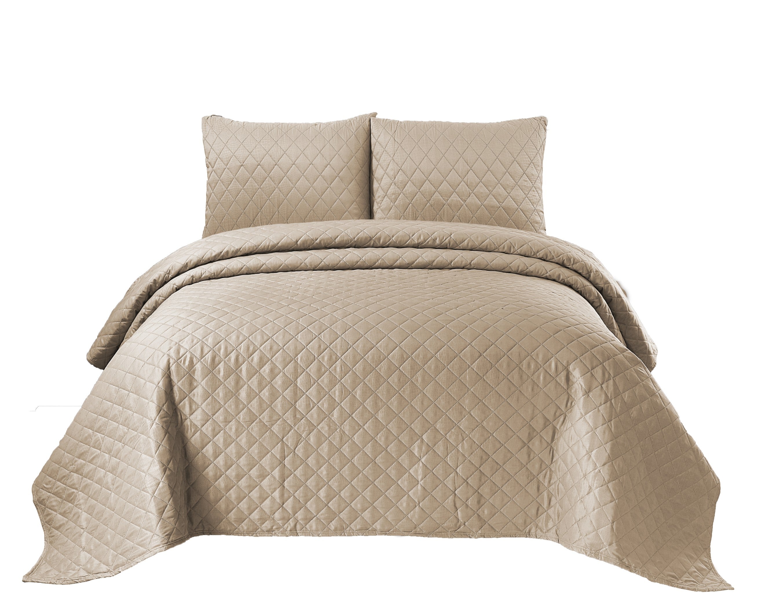 Quilted Emboss Bedspread Comforter - 3 Piece Bed Set - Beige