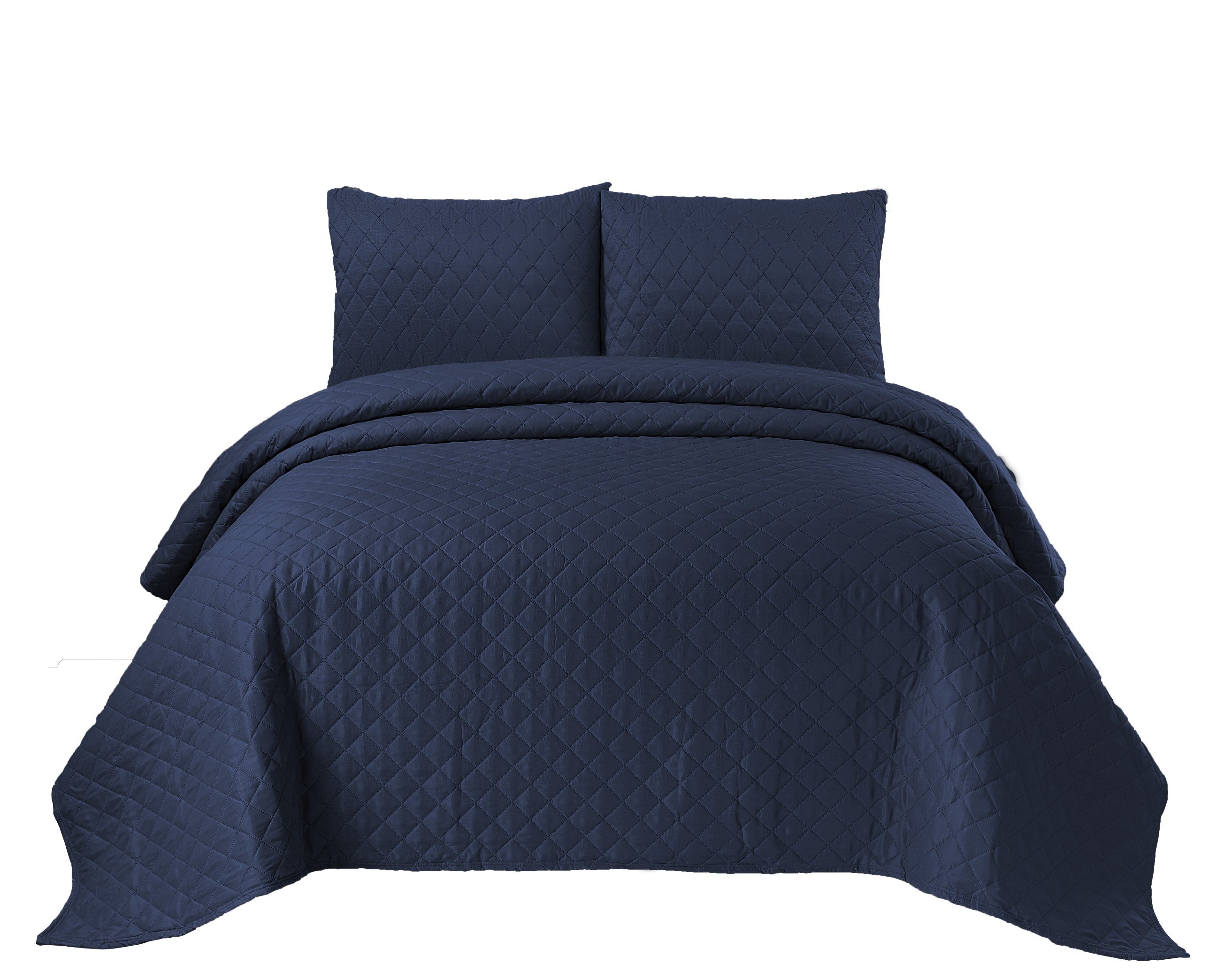 Quilted Emboss Bedspread Comforter - 3 Piece Bed Set - Blue