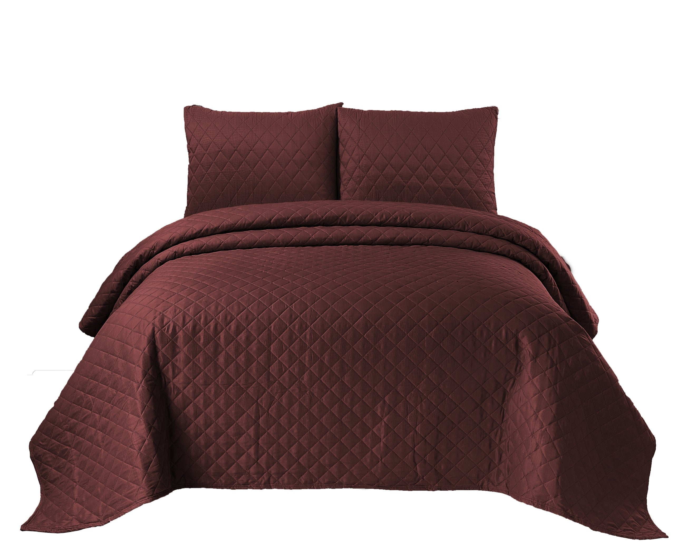 Quilted Emboss Bedspread Comforter - 3 Piece Bed Set - Burgundy