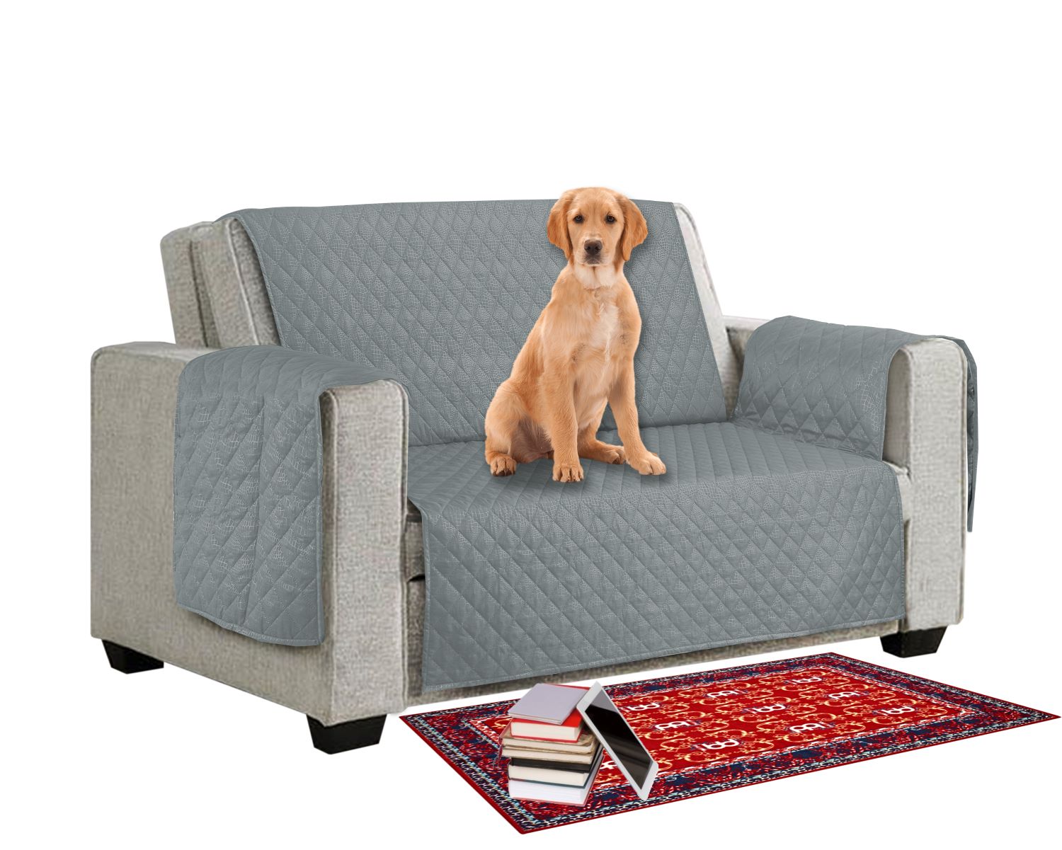 1/2/3 Seater Sofa Cover - Quilted Reversible Sofa Pet Protector - Grey / Silver