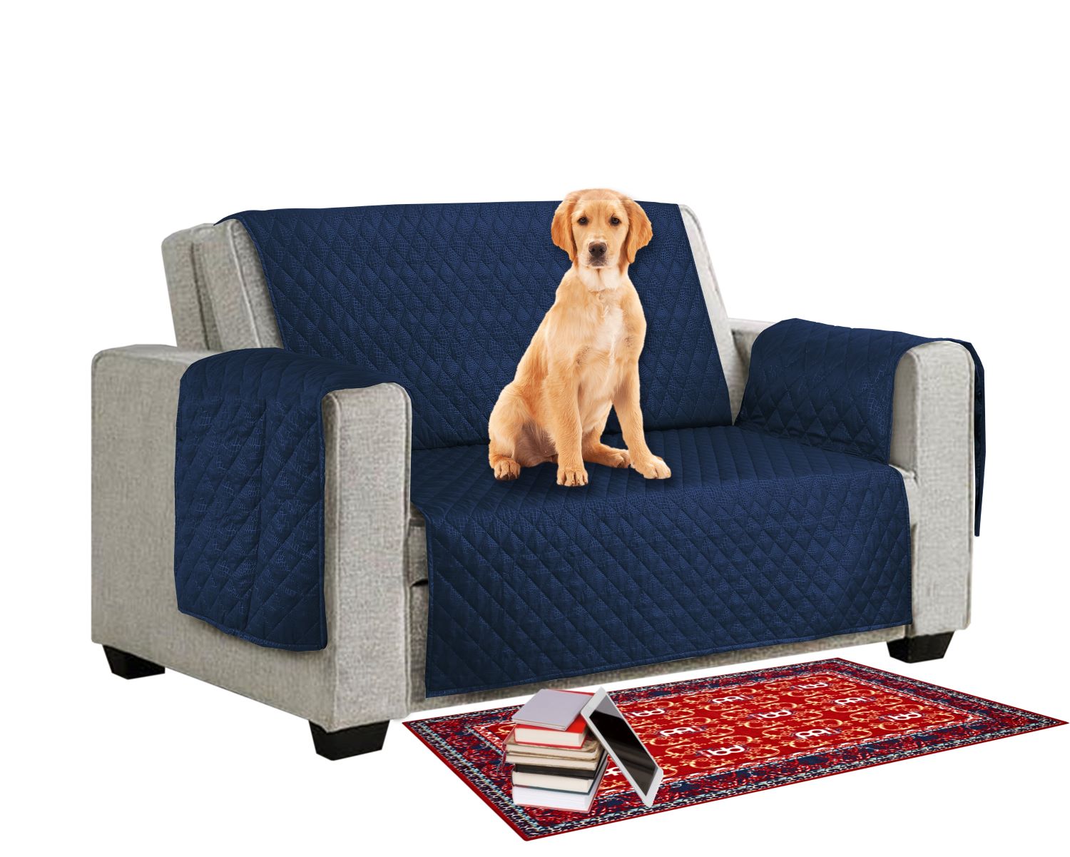 1/2/3 Seater Sofa Cover - Quilted Reversible Sofa Pet Protector - Navy / Blue