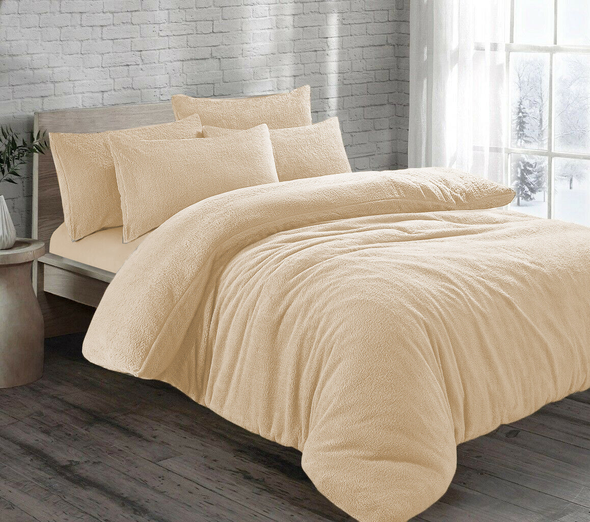 Teddy Bear Sherpa Fleece Duvet Covers - 3 Piece Bed Sets - Beige