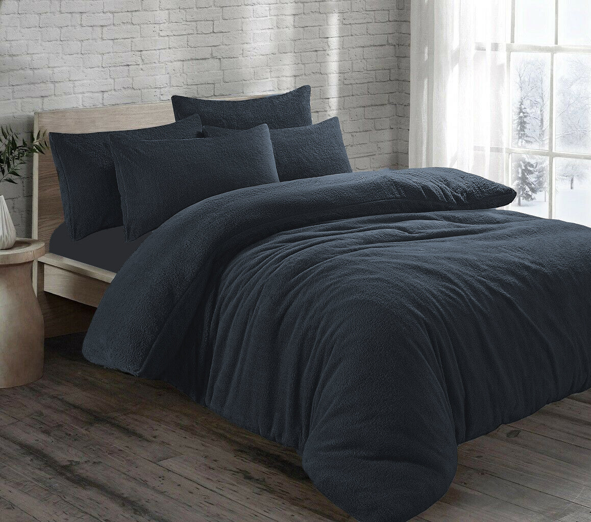 Teddy Bear Sherpa Fleece Duvet Covers - 3 Piece Bed Sets - Charcoal