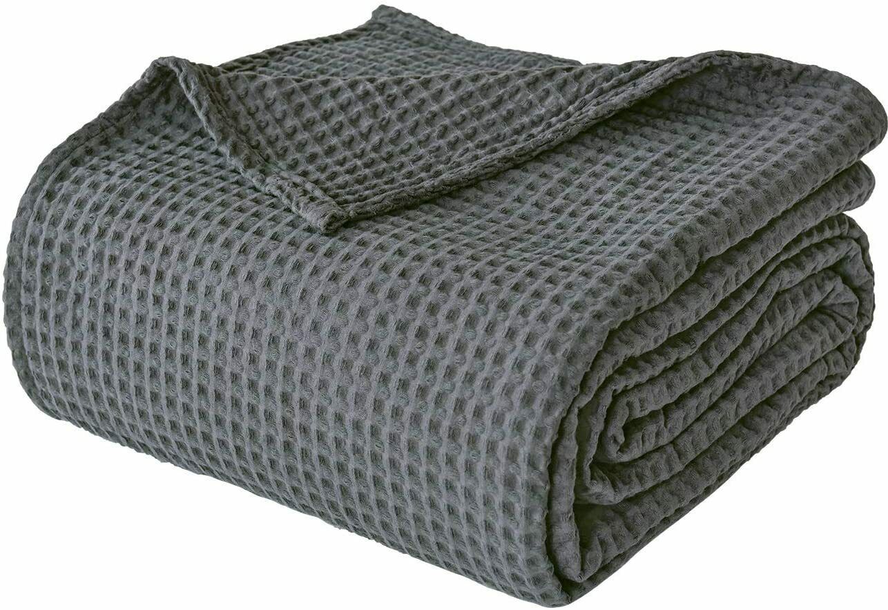 100% Cotton Waffle Throw Summer Travel Blanket - Charcoal