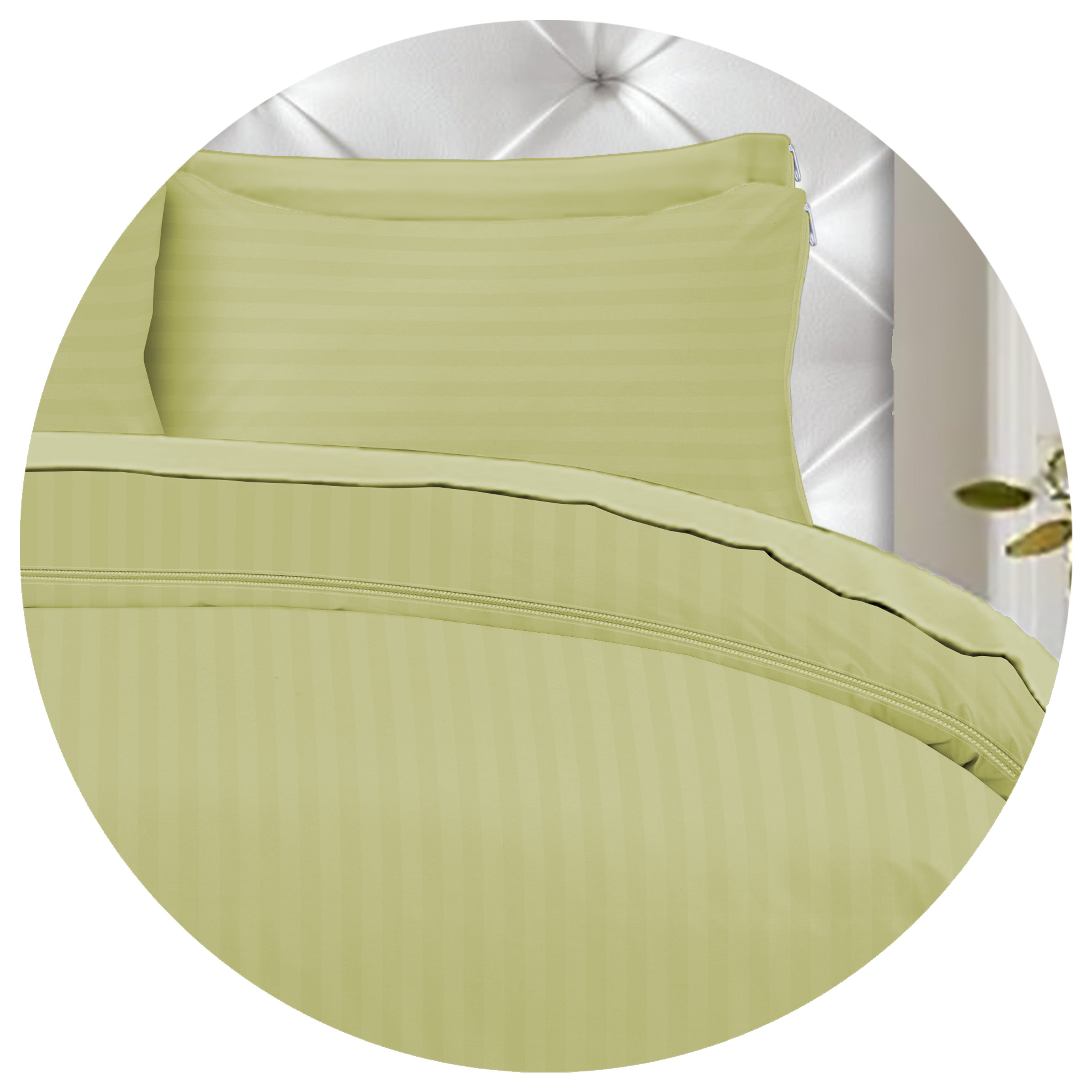 Hotel Quality Satin Stripe Duvet Quilt Cover Poly Cotton Bedding Set - Olive