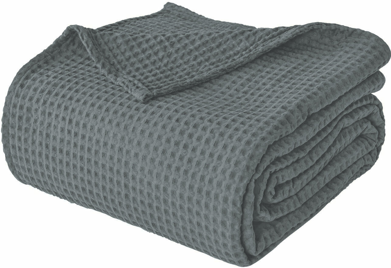 100% Cotton Waffle Throw Summer Travel Blanket - Grey