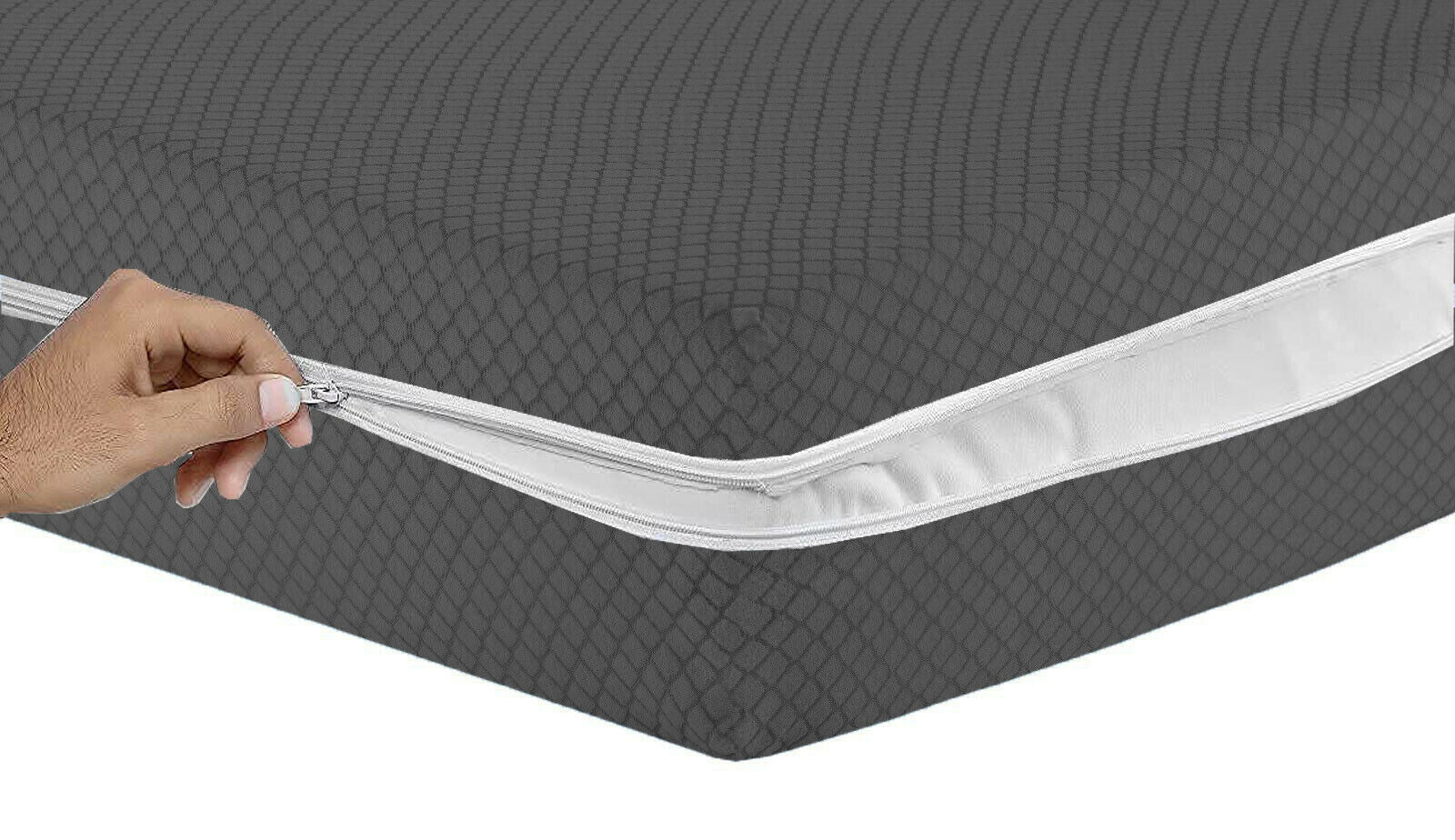 Zippered Mattress Encasement - Diamond Pattern Jacquard Terry Fabric - Dark Grey