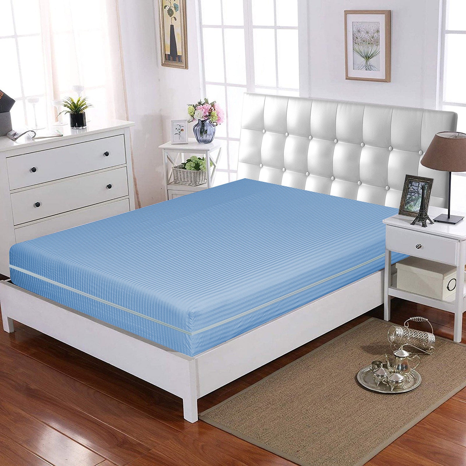 **Luxury Satin Stripe Zipped Mattress Protector – Double-Sided Zipper Closure, 360° Full Encasement Cover, 30cm Deep Pocket, Anti-Bed Bug, Dust Mite & Allergen Protection, Hypoallergenic & Breathable Mattress Cover**