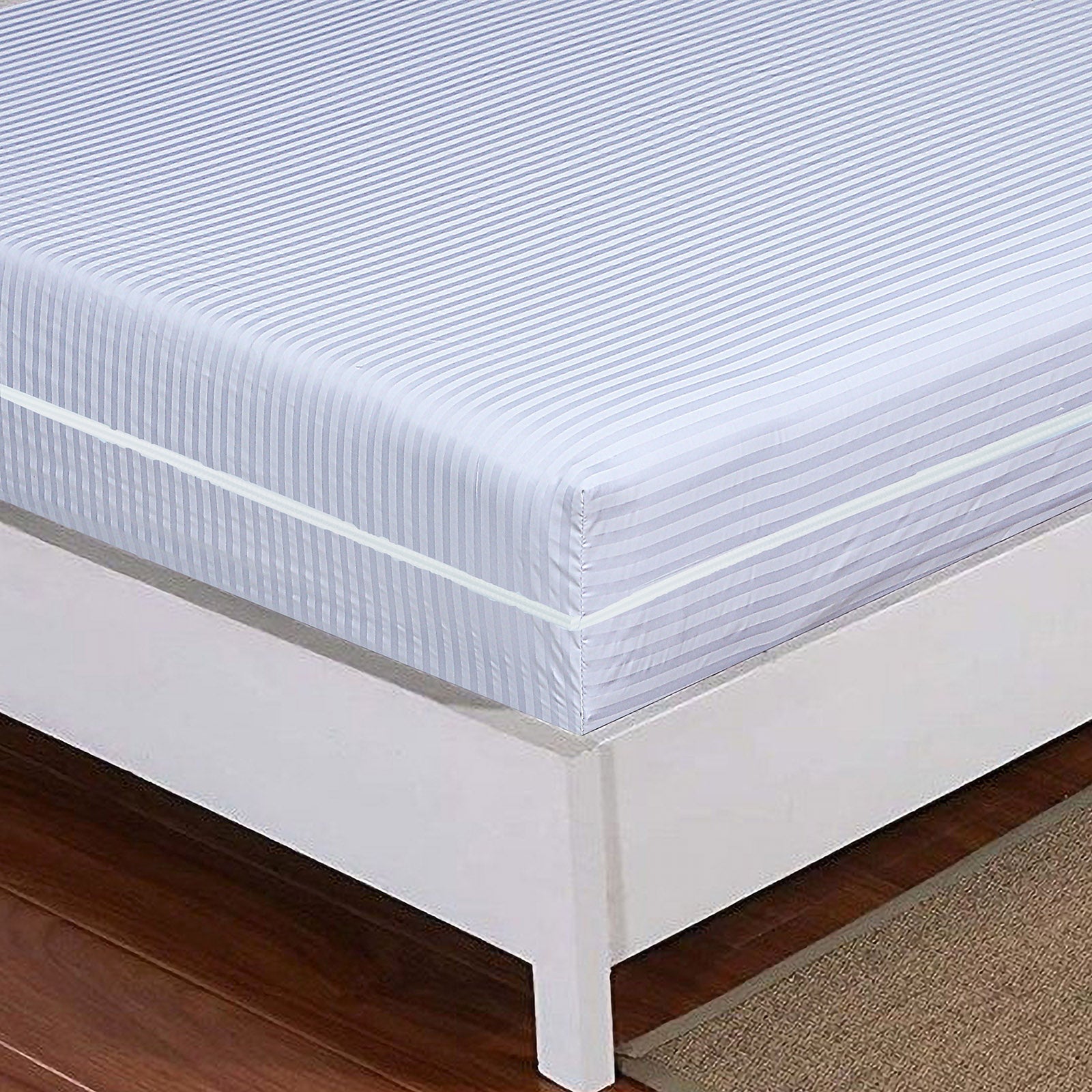 **Luxury Satin Stripe Zipped Mattress Protector – Double-Sided Zipper Closure, 360° Full Encasement Cover, 30cm Deep Pocket, Anti-Bed Bug, Dust Mite & Allergen Protection, Hypoallergenic & Breathable Mattress Cover**