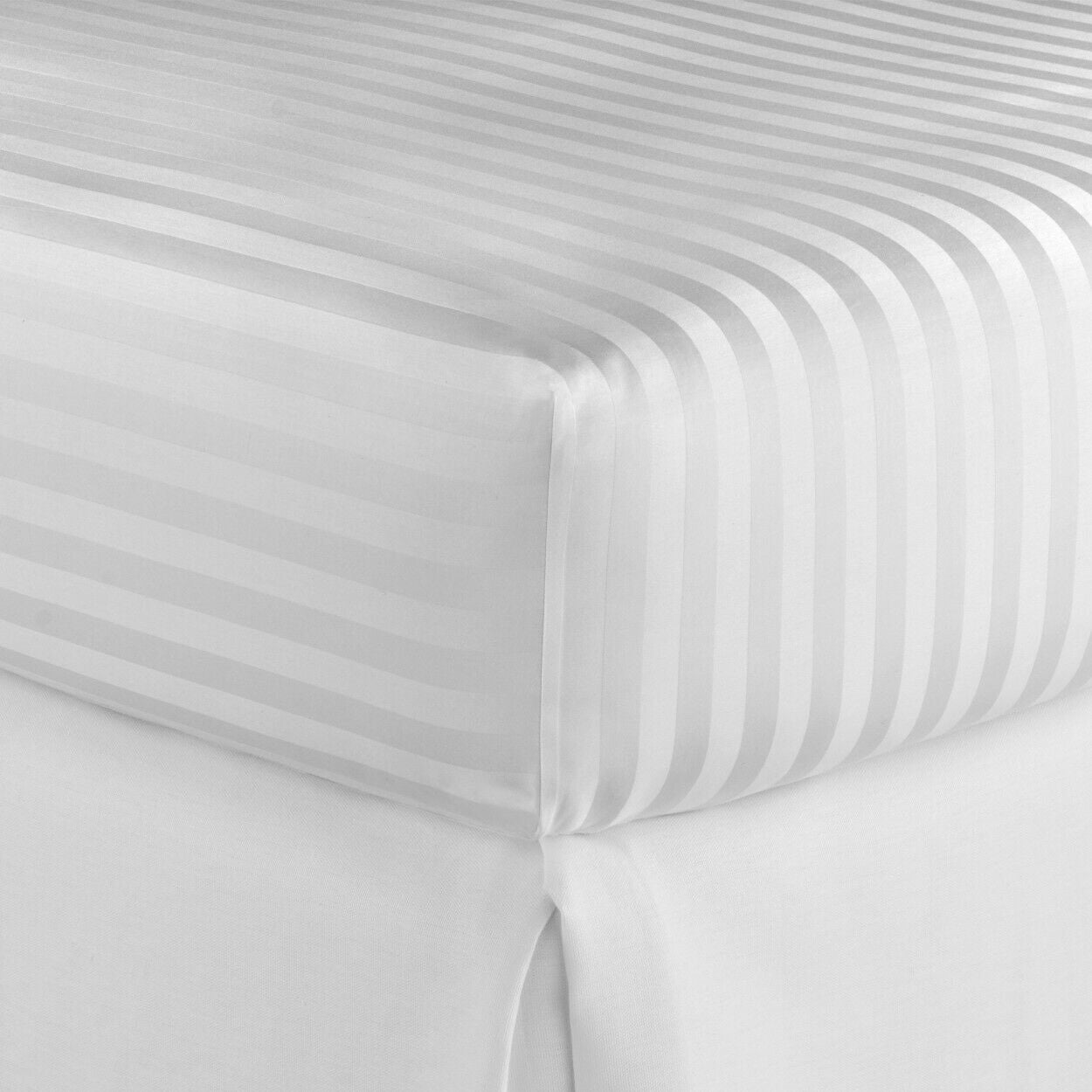 Luxury Fitted Sheets - Satin Stripes - White